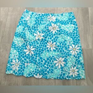 Lilly Pulitzer skirt Leopard Lounge blue white patterned design daisies 14
